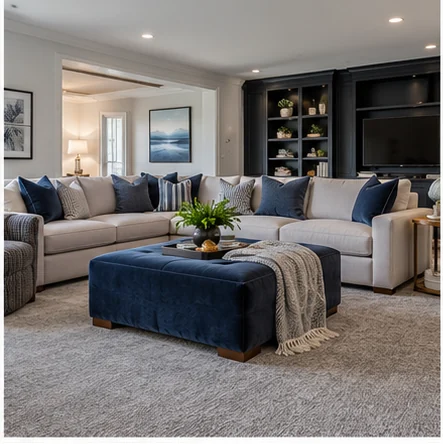 Illustrative carpeted family rooms