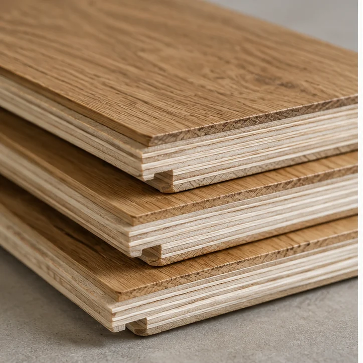 Illustrative layered construction engineered hardwood detail