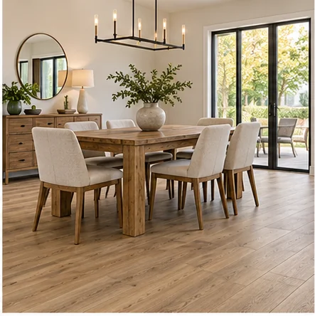 Illustrative dining rooms with laminate flooring
