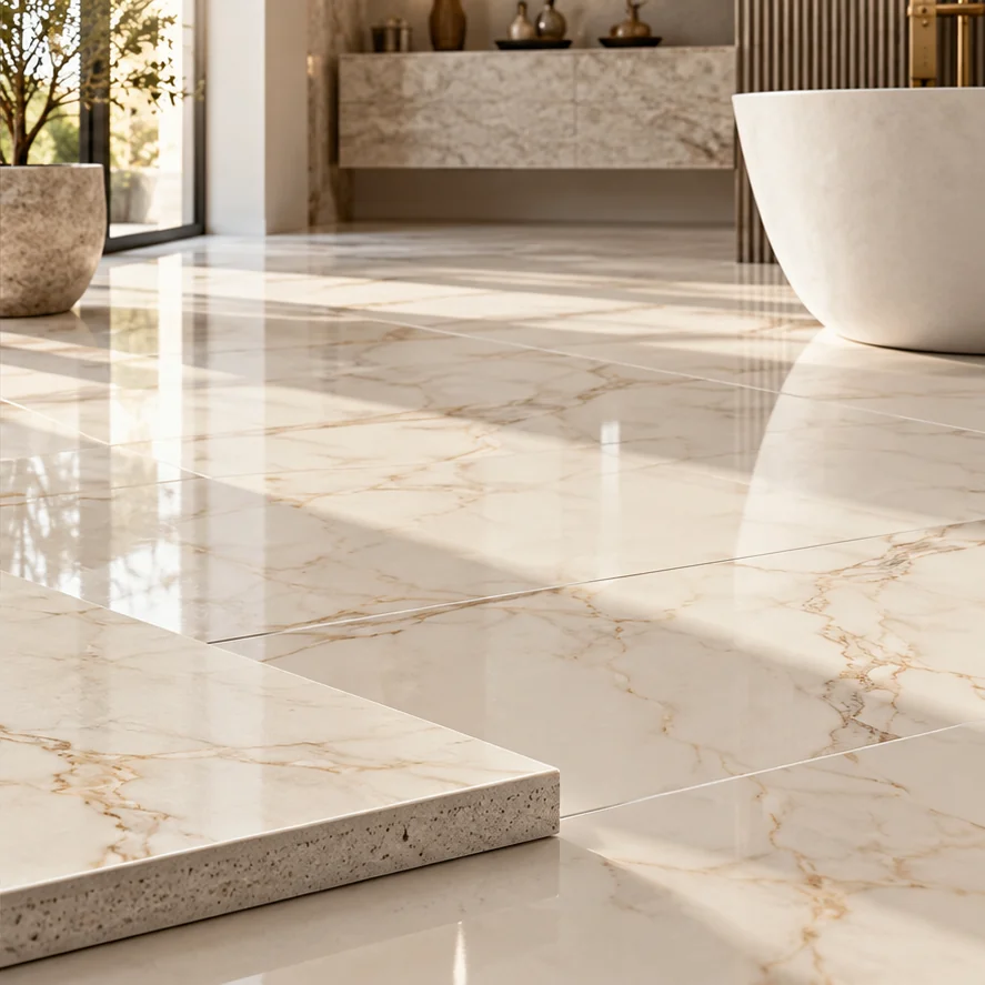 Illustrative cream porcelain tile surface