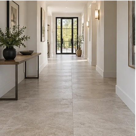 Illustrative hallways with stone-look flooring