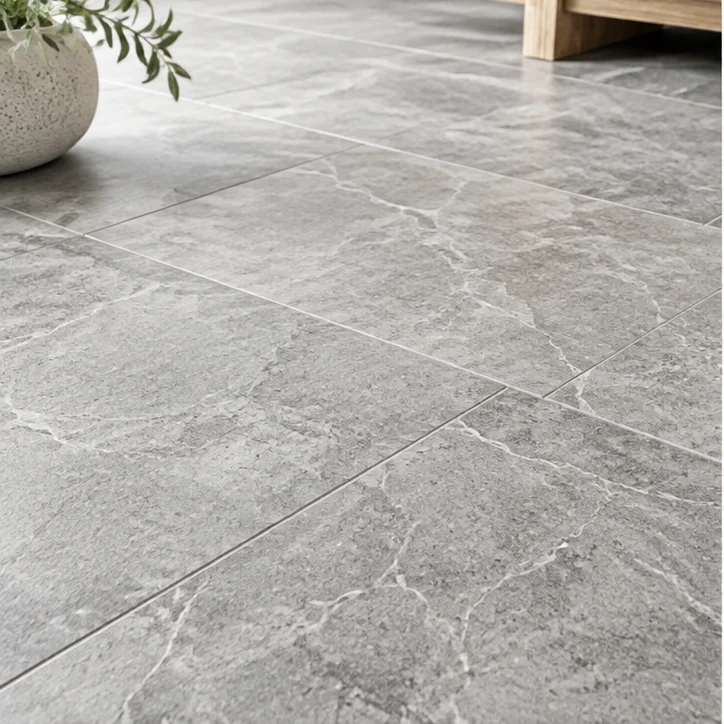Stone look luxury vinyl tile surface