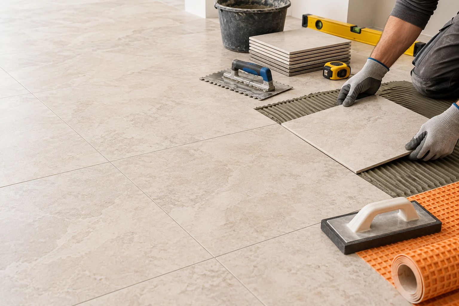 Illustrative tile samples and installation tools