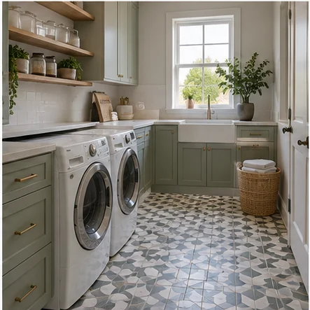 Illustrative tiled laundry rooms