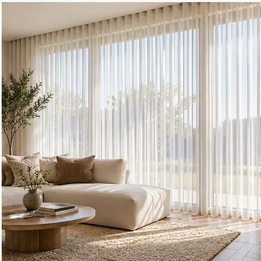 Illustrative interior with vertical curtains